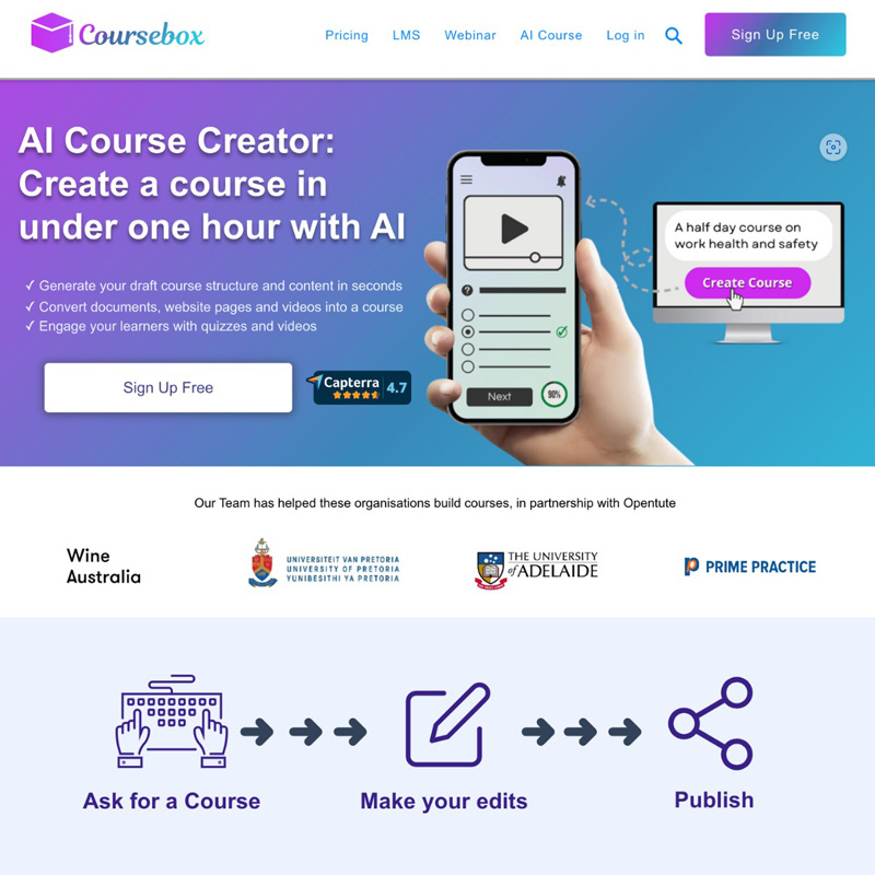 Coursebox AI course generation and management | AI Resource Directory