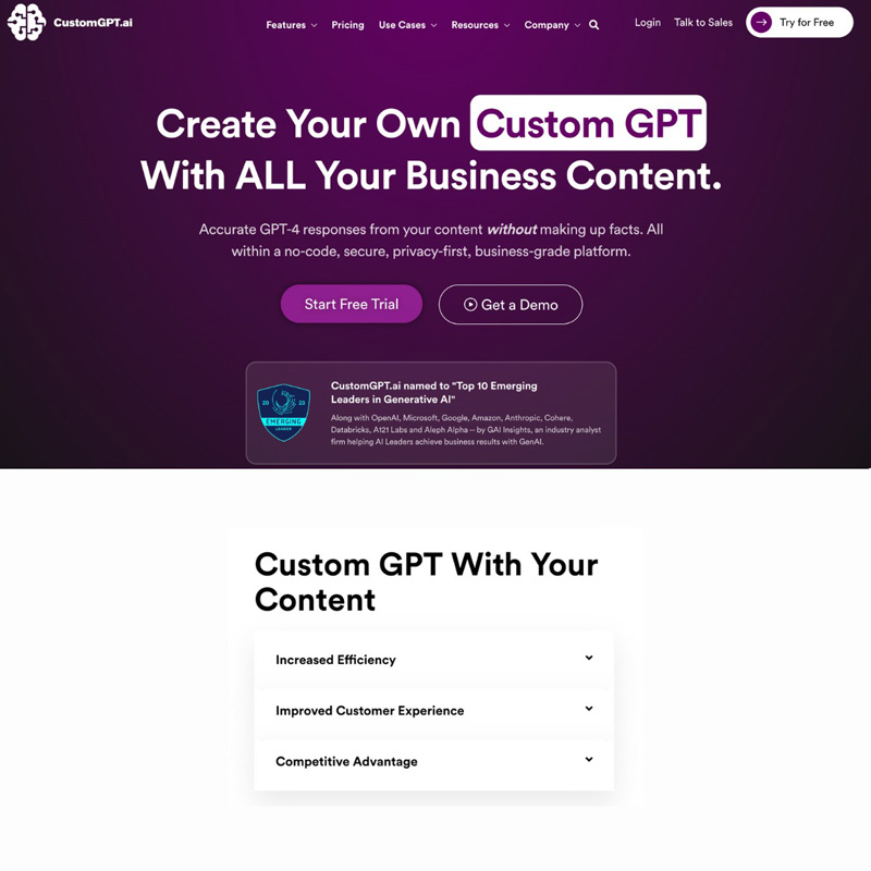 CustomGPT Build your own no code ChatGPT | AI Resource Directory