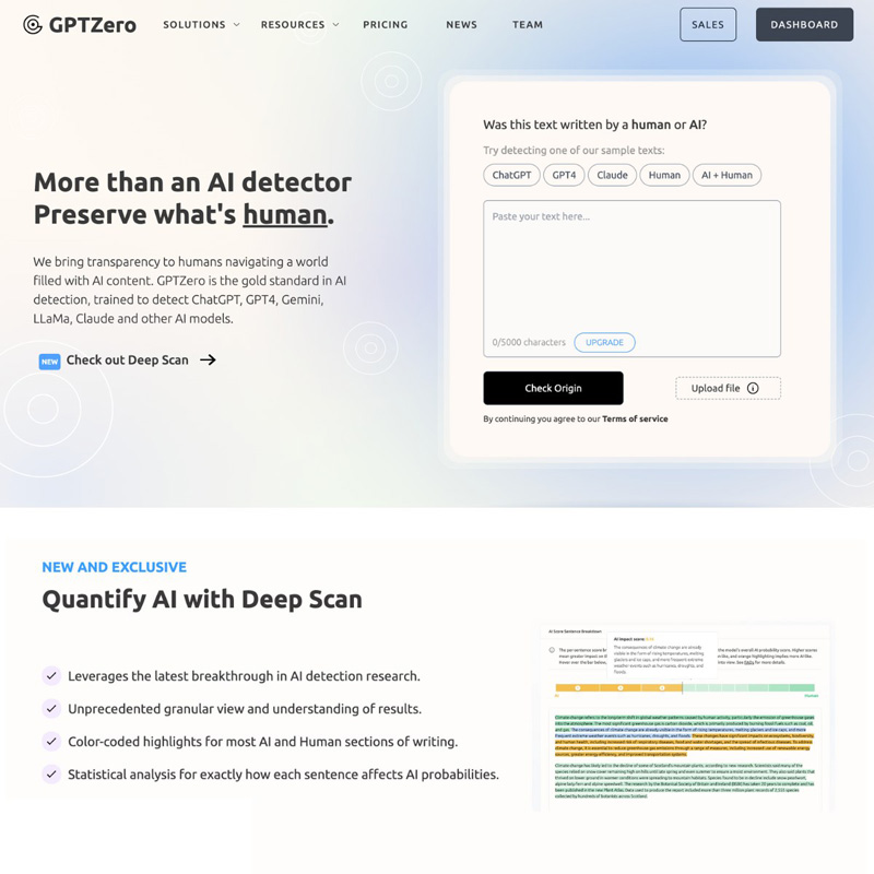 GPTZero AI Detection tool GPT Claude Gemini | AI Resource Directory
