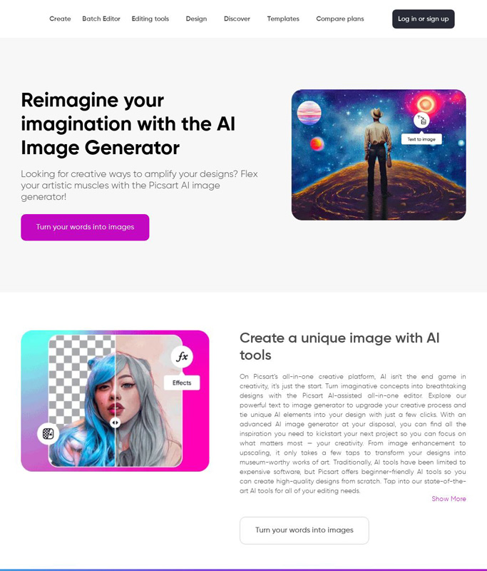 Picsart unique image generator and enhancer | AI Resource Directory