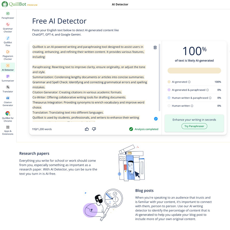 Quillbot free AI detector grammar checker and paraphraser | AI Resource Directory